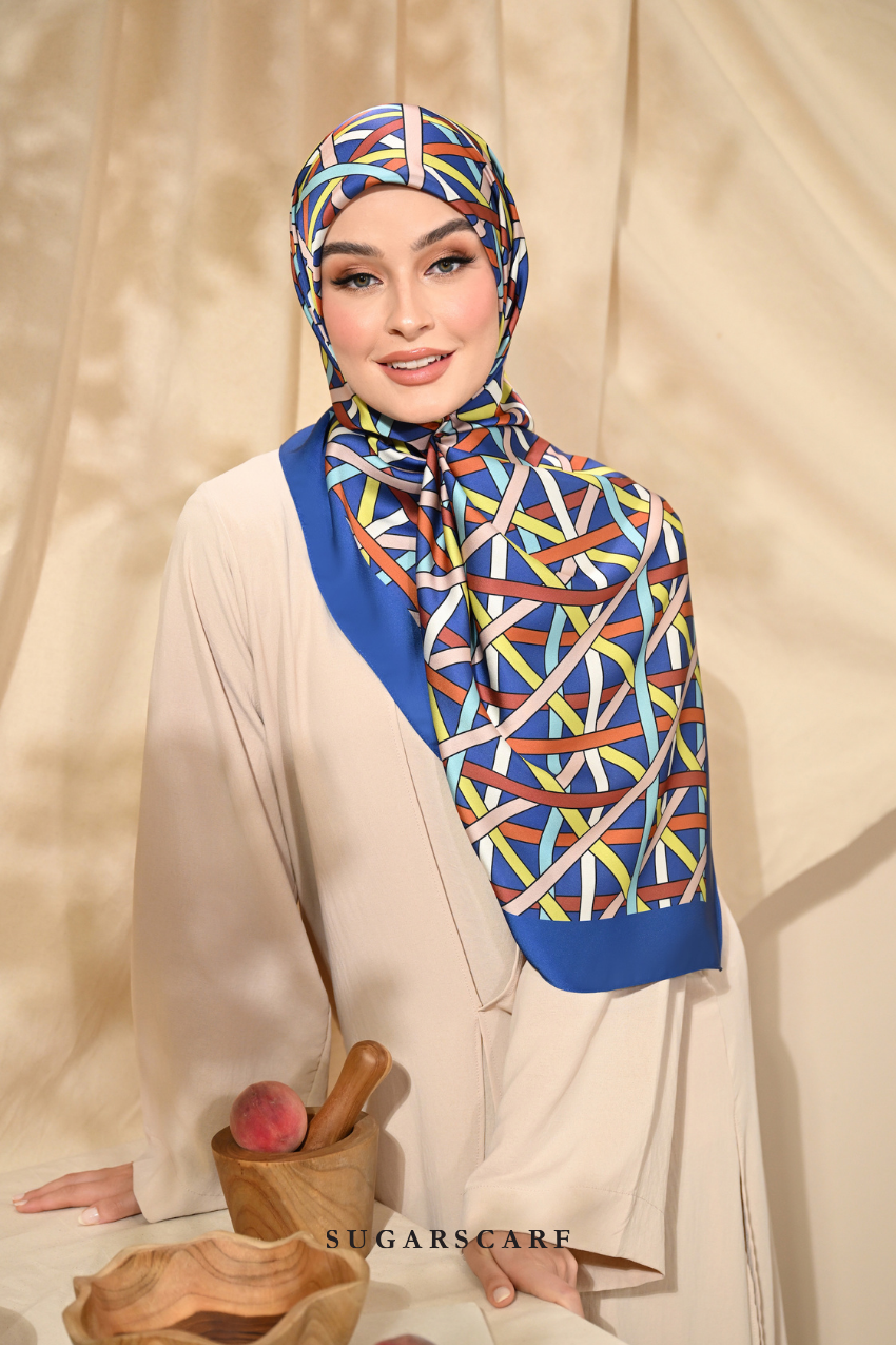 YES DEFECT - ( Square ) Classy Simpulan Mixed Satin Silk Scarf ( ANAK BULAN )