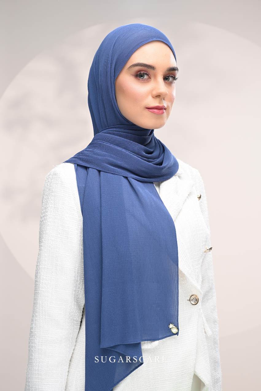 (SAMPLE) ( Full Wide Pleats Shawl ) Elegant Folds Everyday Ironless Pleats Shawl ( Semporna )