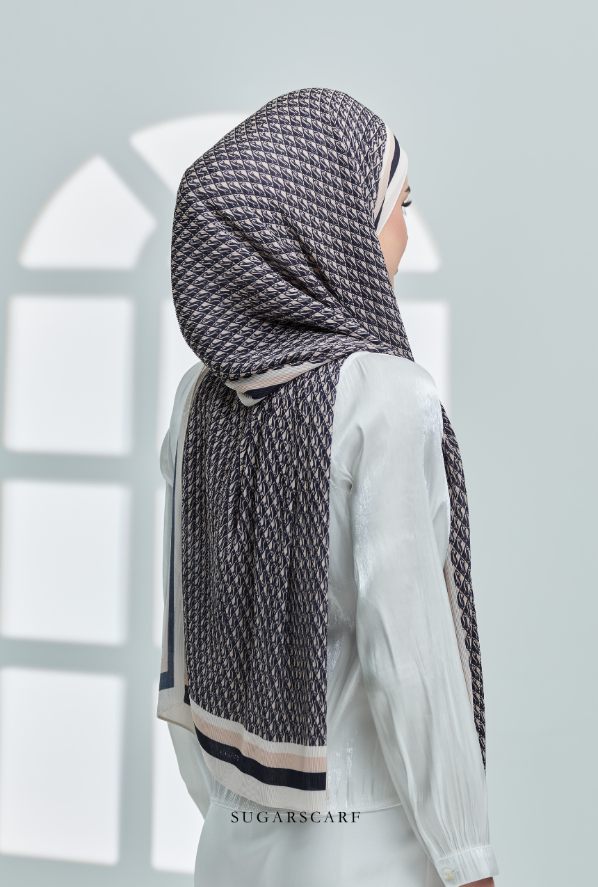 (SAMPLE) ( Full Wide Pleats Shawl ) Classy Monogram (BitterSweet-Almond London)