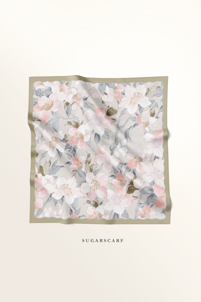 YES DEFECT ( Square ) Bloom in Grace Mixed Satin Silk Square ( Dreamy )