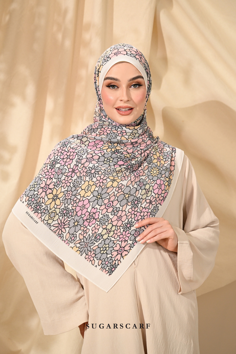 Full Wide Pleats Shawl Eid Flower Power COFFEE Sugarscarf full wide pleats shawl eid flower power coffee sugarscarf