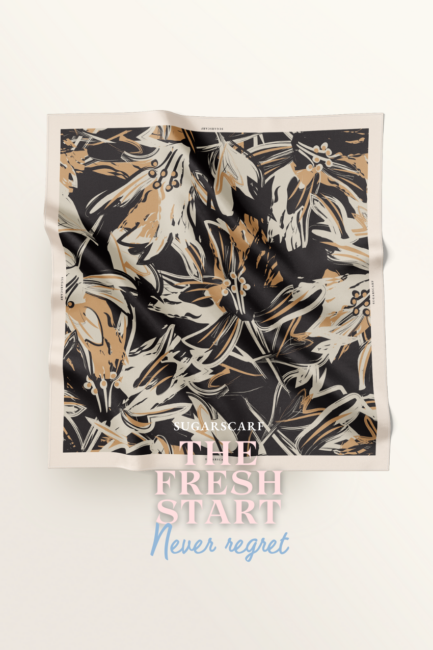 YES ( Square ) The Fresh Start Matte Satin Silk Scarf ( NEVER REGRET )