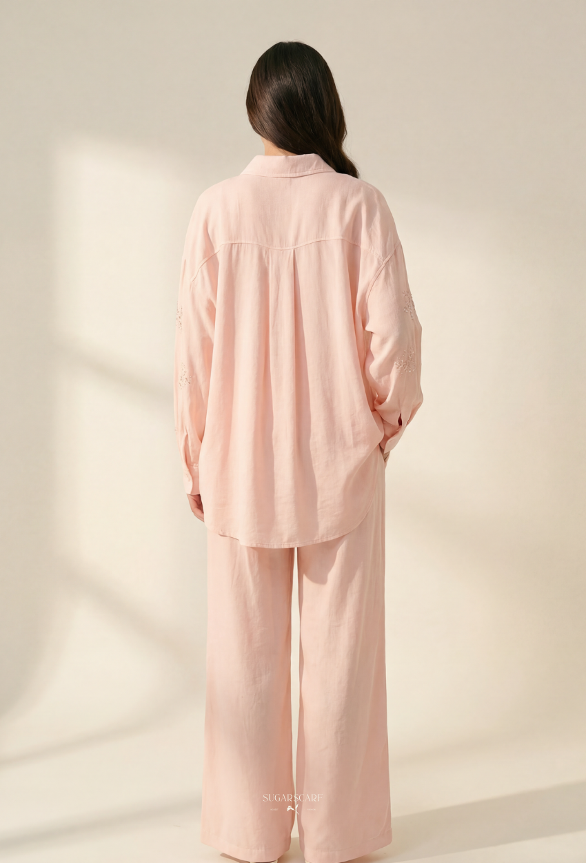 Jeniffer Set Mixed Linen-Blend In CreamPink