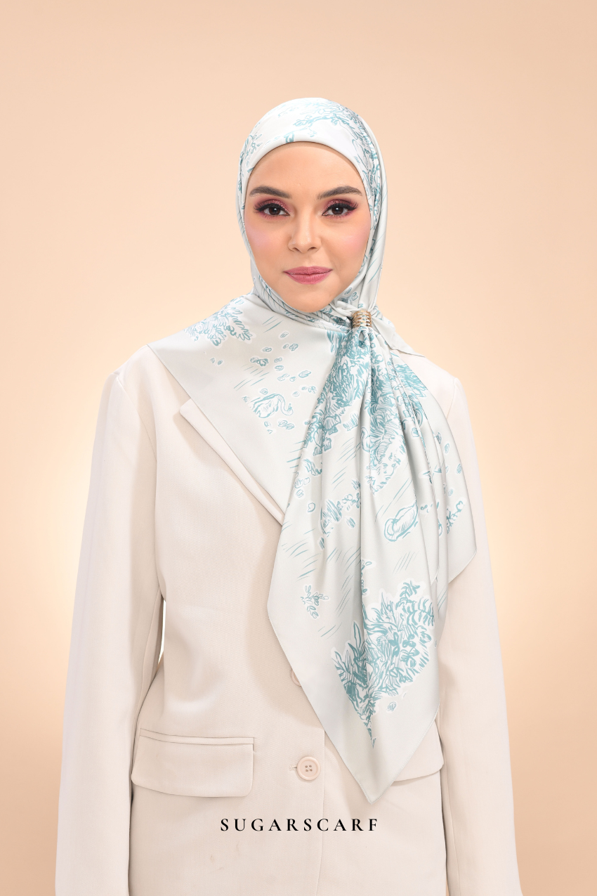 YES ( Square ) Dear Jouy Deer Tales Edition Matte Satin Silk Scarf ( Pistachio Biscuit)