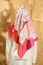 YES DEFECT -  ( Square ) Seri Raya Riang Mixed Satin Silk Scarf ( RED VELVET )