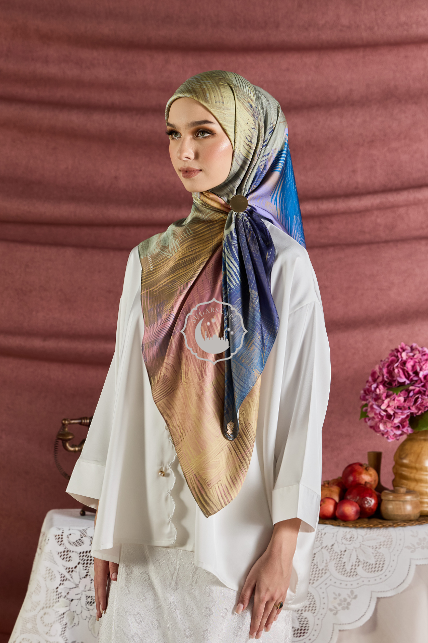 YES DEFECT (Square ) Celeste In Mixed Silk Matte Satin (Serinity)