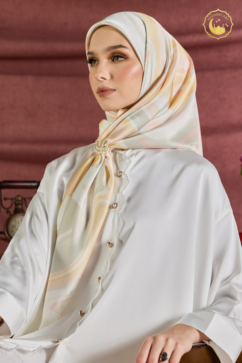YES DEFECT - (Square ) Celeste In Mixed Silk Matte Satin (Sinaran)