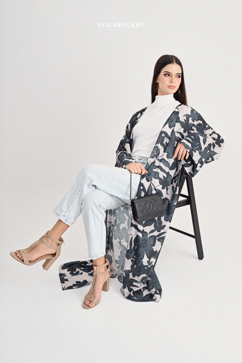 She is In Bloom Abaya Outer in Grisel