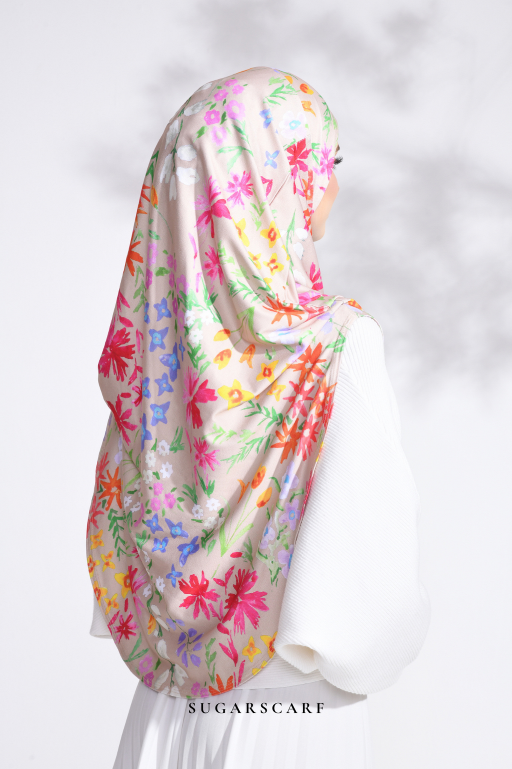 Petite Ditsy Floral in Iris Slip On Hijab (Beige)