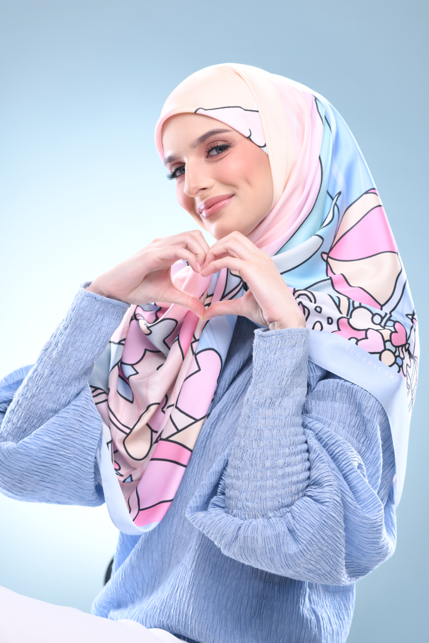 YES DEFECT - ( Satin Square ) LE ThePinkHoliday Satin Silky Matte Scarf ( Blue Sand )