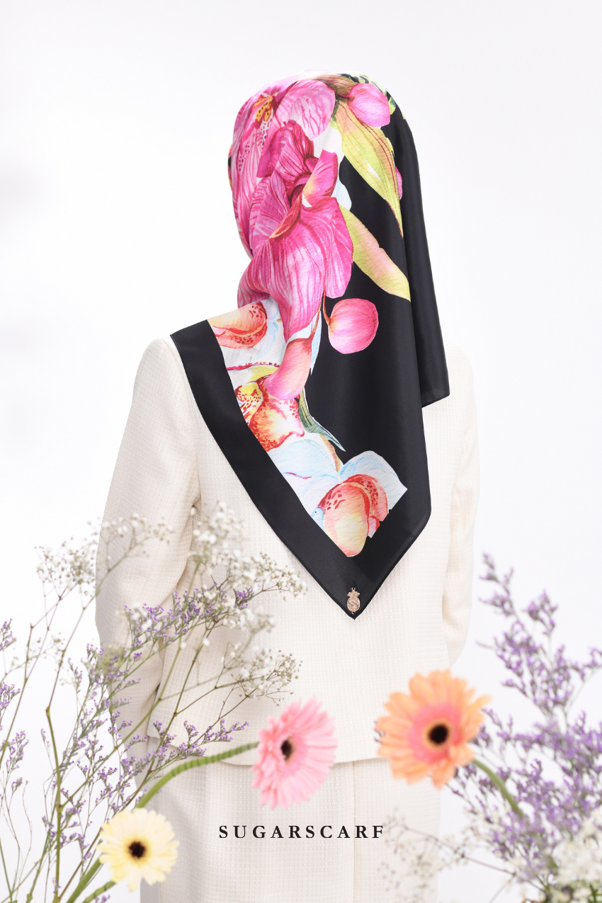 YES ( Square ) Seri Fiora Mixed Satin Silk Scarf ( SERI MALAM )