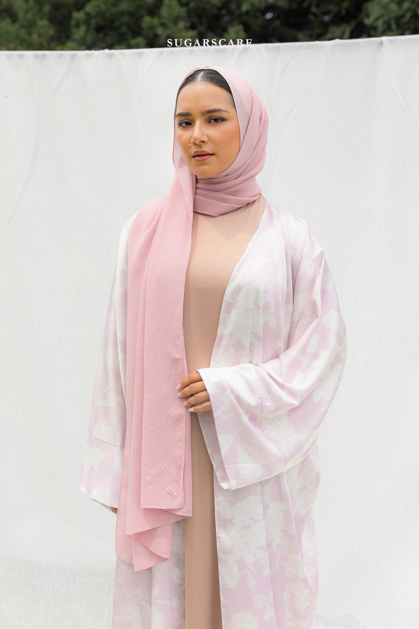 Silky Poetry Abaya Outer in Lilac Verse