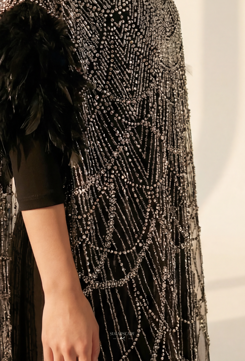 Seraphina Crystal Beads Drape In Golden Midnight