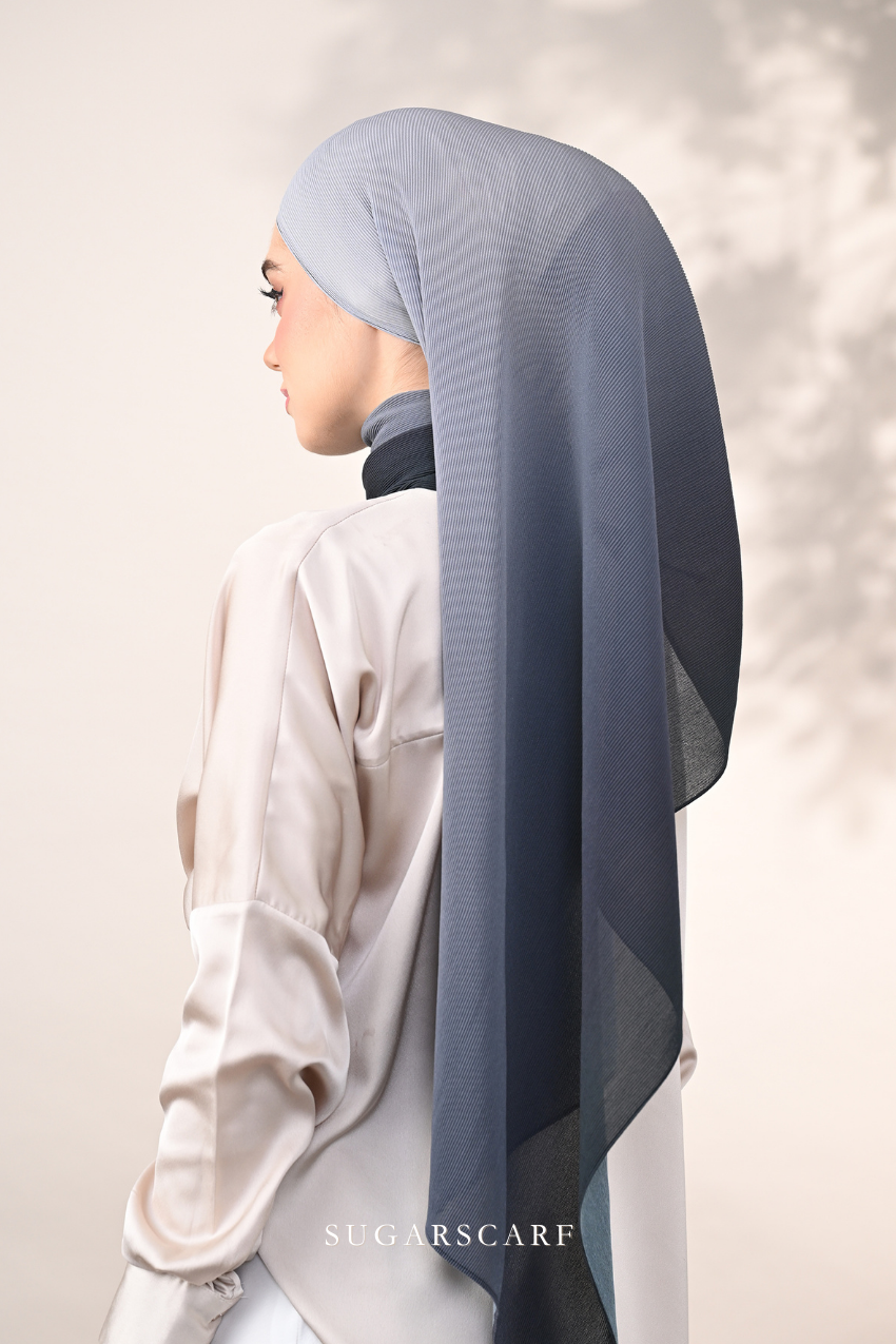 ( Full Wide Pleats Shawl ) Ombre ( Midnight )