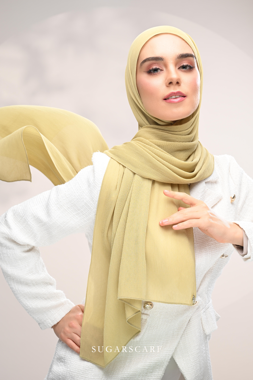 (SAMPLE) ( Full Wide Pleats Shawl ) Elegant Folds Everyday Ironless Pleats Shawl ( Serai )