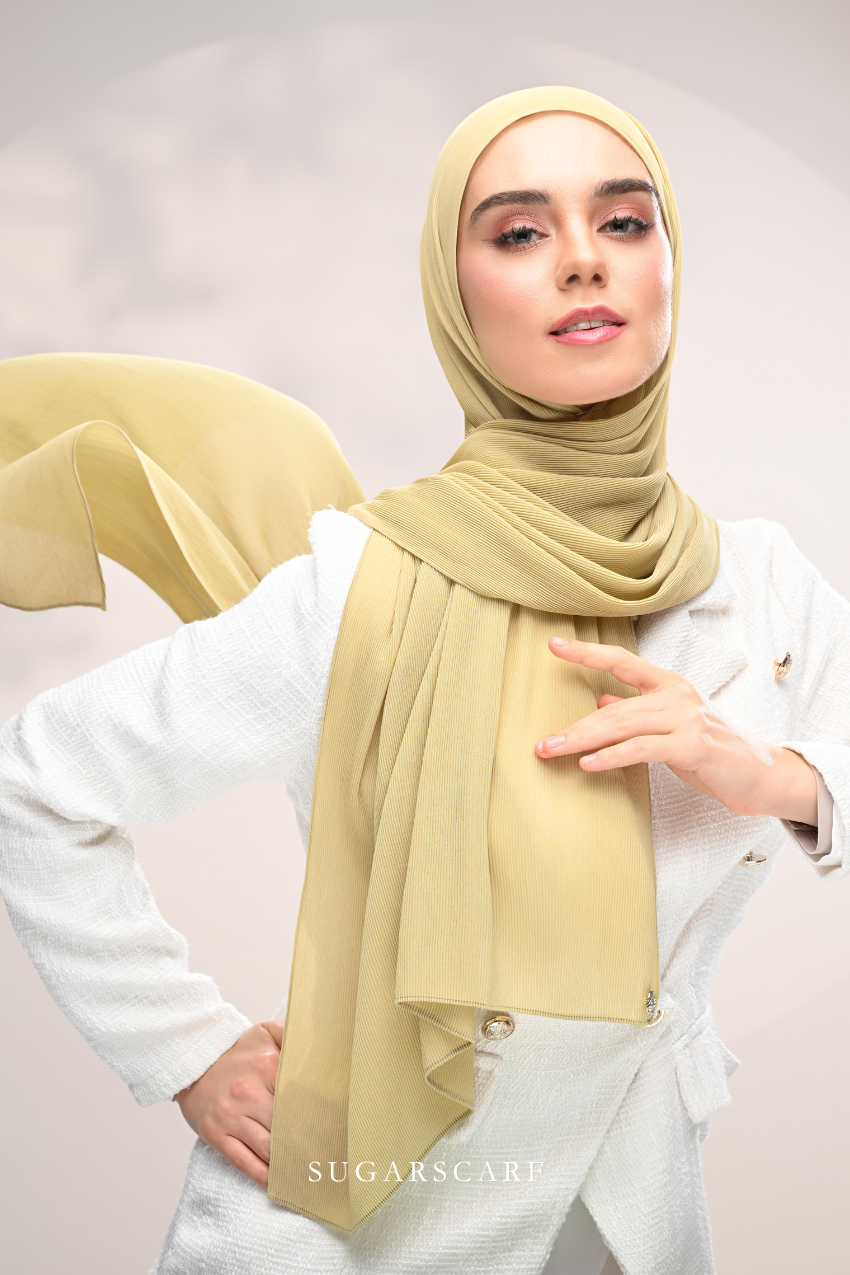 ( Full Wide Pleats Shawl ) Elegant Folds Everyday Ironless Pleats Shawl ( Serai )