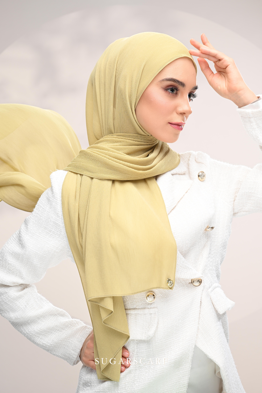 (SAMPLE) ( Full Wide Pleats Shawl ) Elegant Folds Everyday Ironless Pleats Shawl ( Serai )