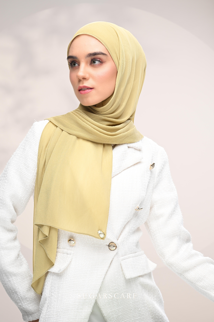 (SAMPLE) ( Full Wide Pleats Shawl ) Elegant Folds Everyday Ironless Pleats Shawl ( Serai )
