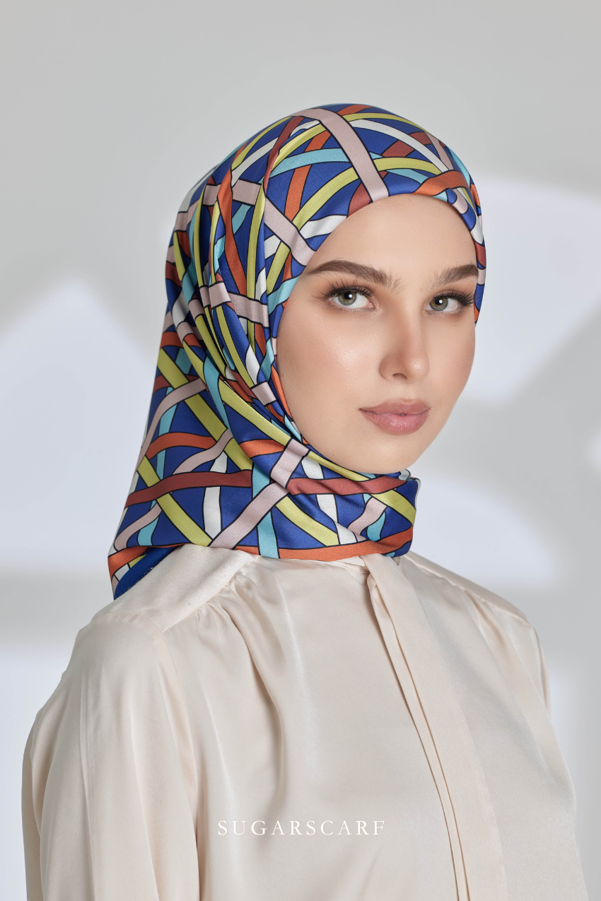 ( Square ) Classy Simpulan Mixed Satin Silk Scarf ( ANAK BULAN )