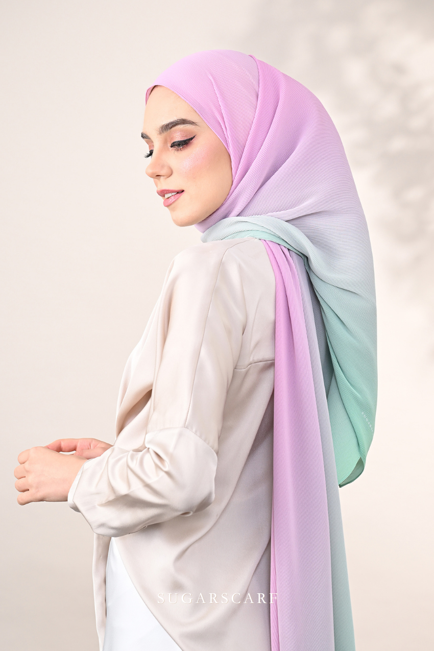 YES DEFECT - ( Full Wide Pleats Shawl ) Ombre ( Our Sky )