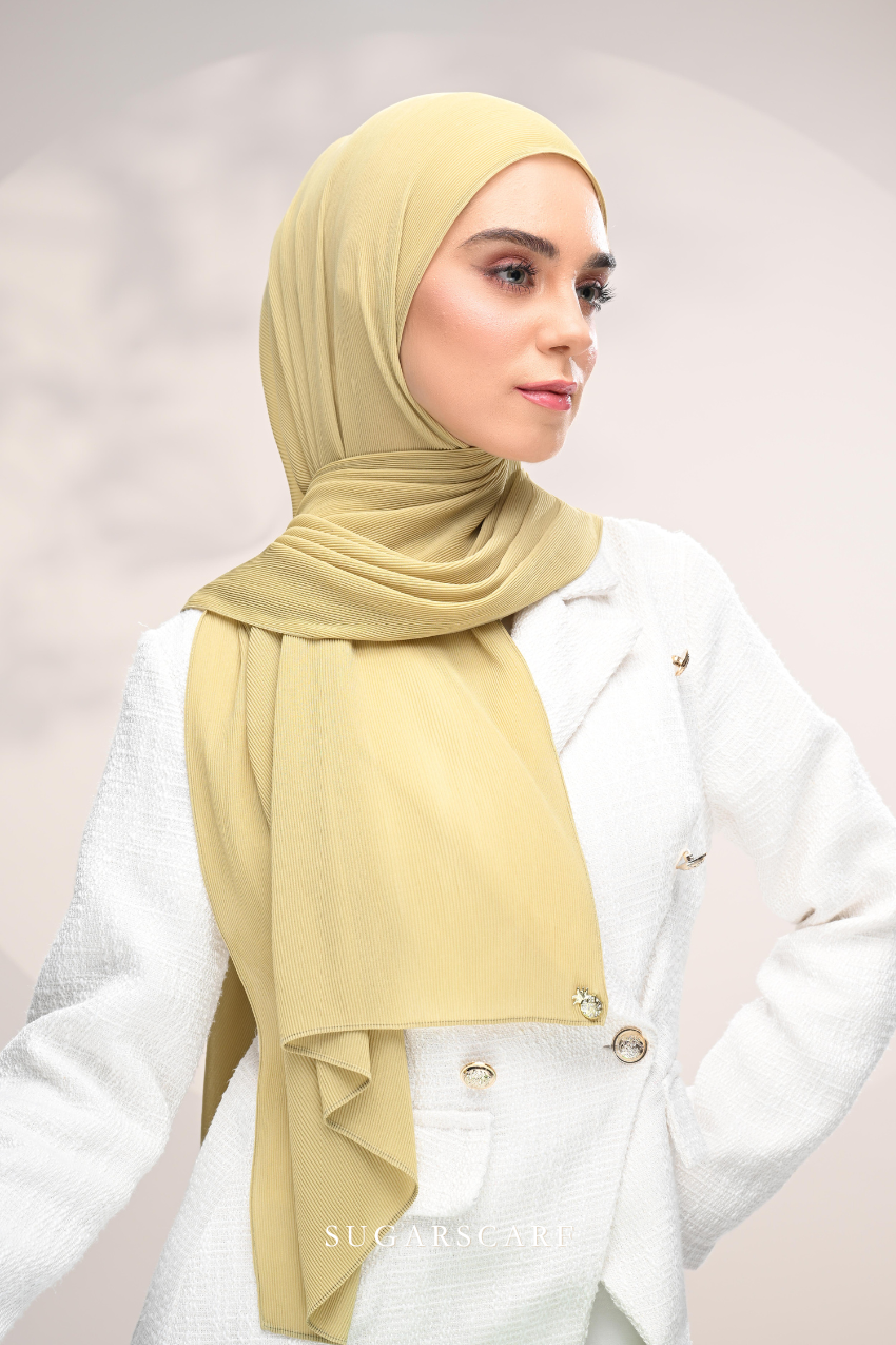 (SAMPLE) ( Full Wide Pleats Shawl ) Elegant Folds Everyday Ironless Pleats Shawl ( Serai )