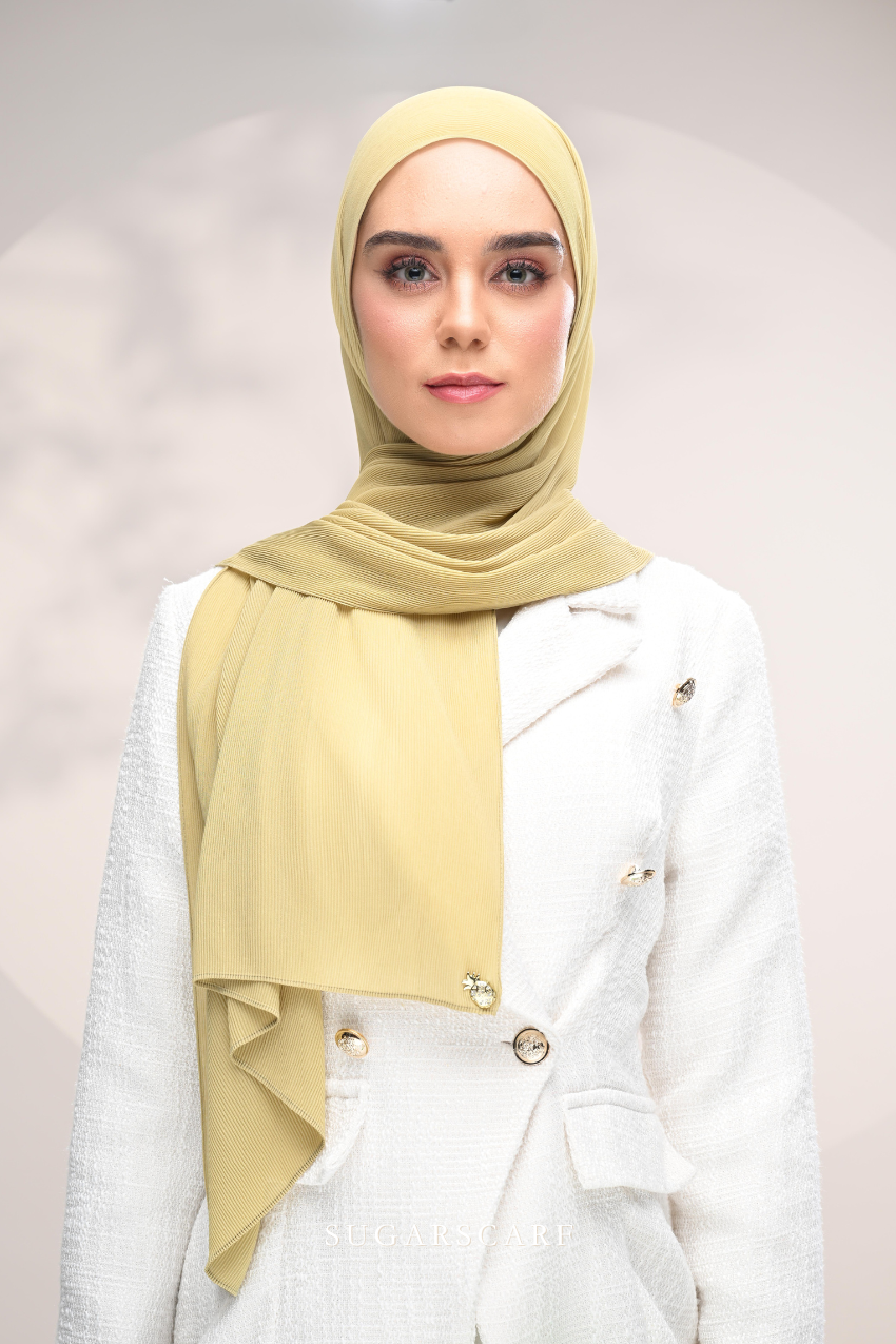 (SAMPLE) ( Full Wide Pleats Shawl ) Elegant Folds Everyday Ironless Pleats Shawl ( Serai )
