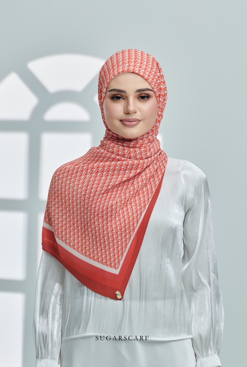 ( Full Wide Pleats Shawl ) Classy Monogram ( ORANGE )