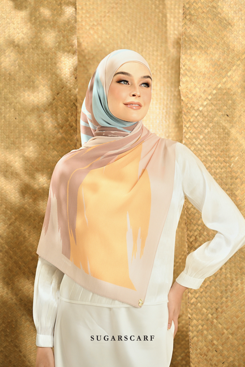 YES ( Full Wide Pleats Shawl ) Seri Raya Euphoria ( Chocolate Sunburst )