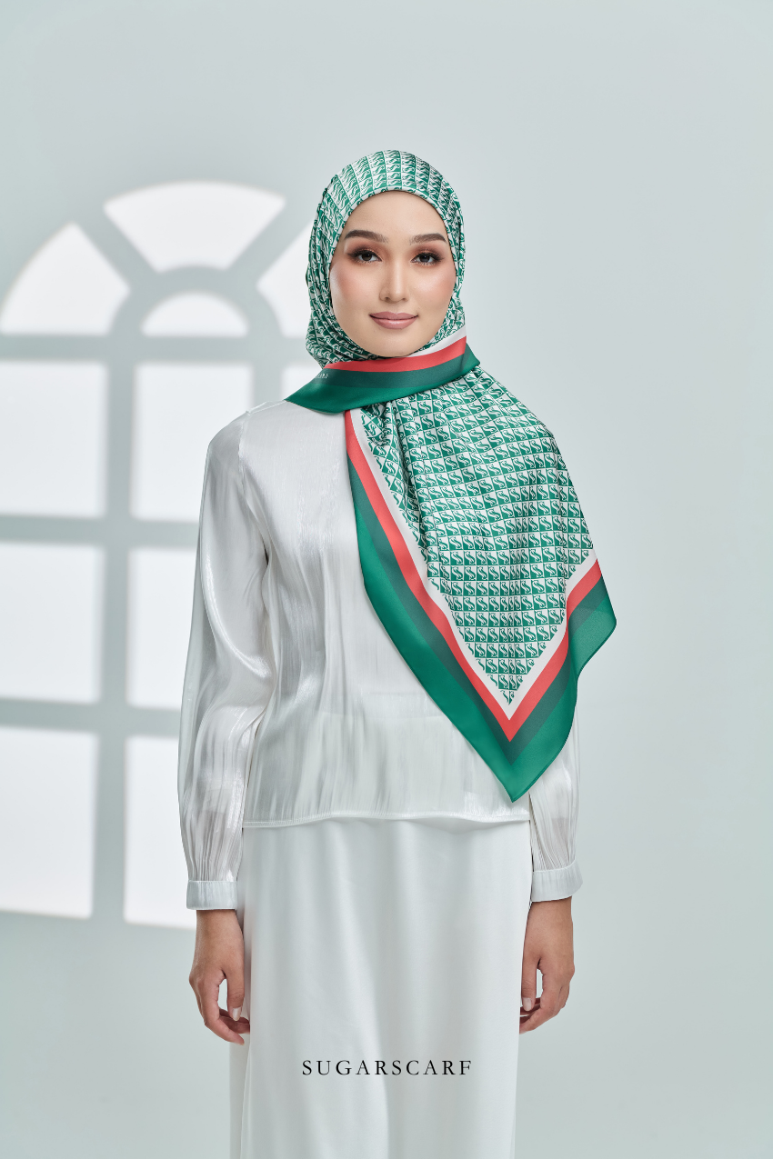 YES ( Square ) Classy Monogram Mixed Satin Silk Scarf ( Never Defeated )
