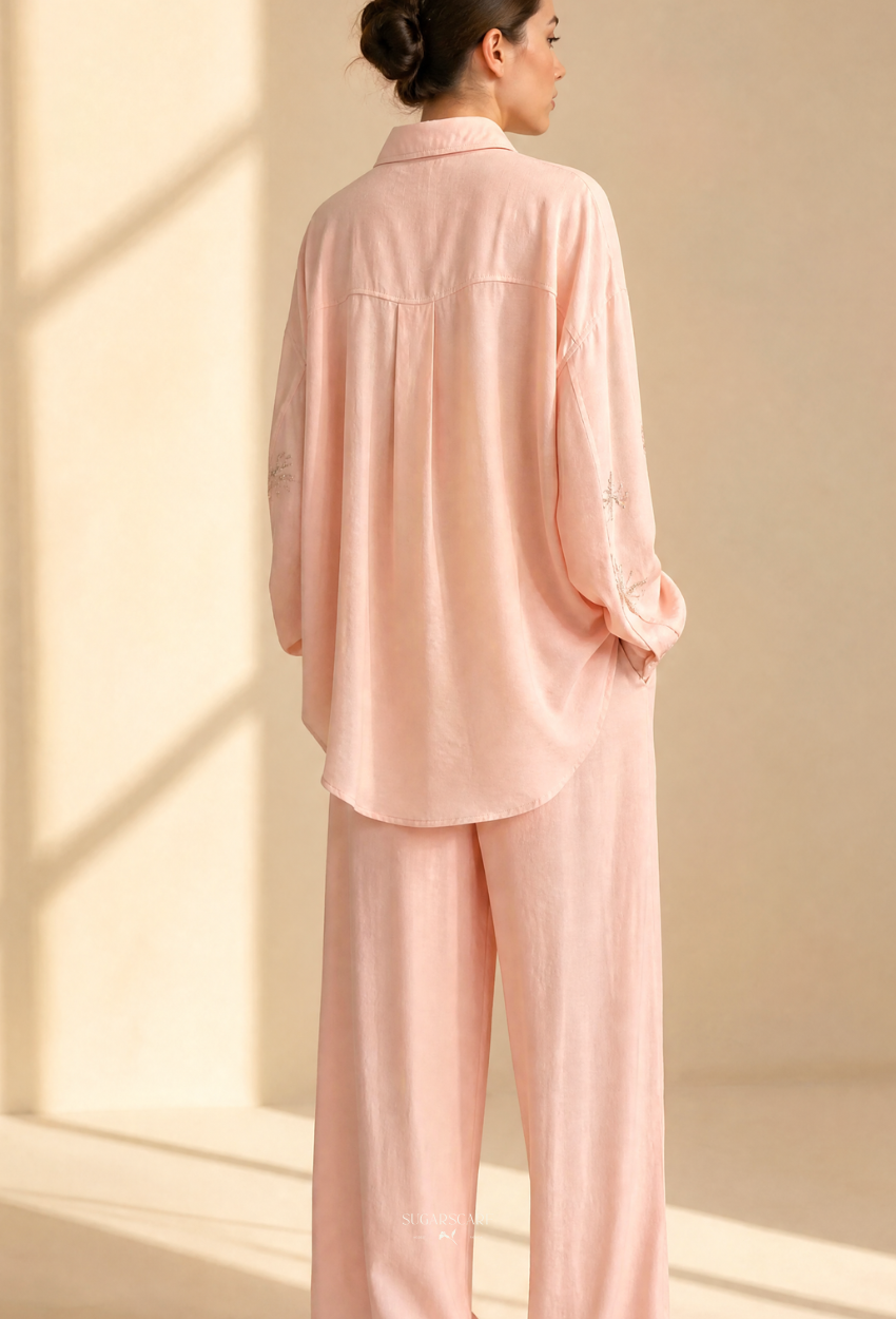 Jeniffer Set Mixed Linen-Blend In CreamPink