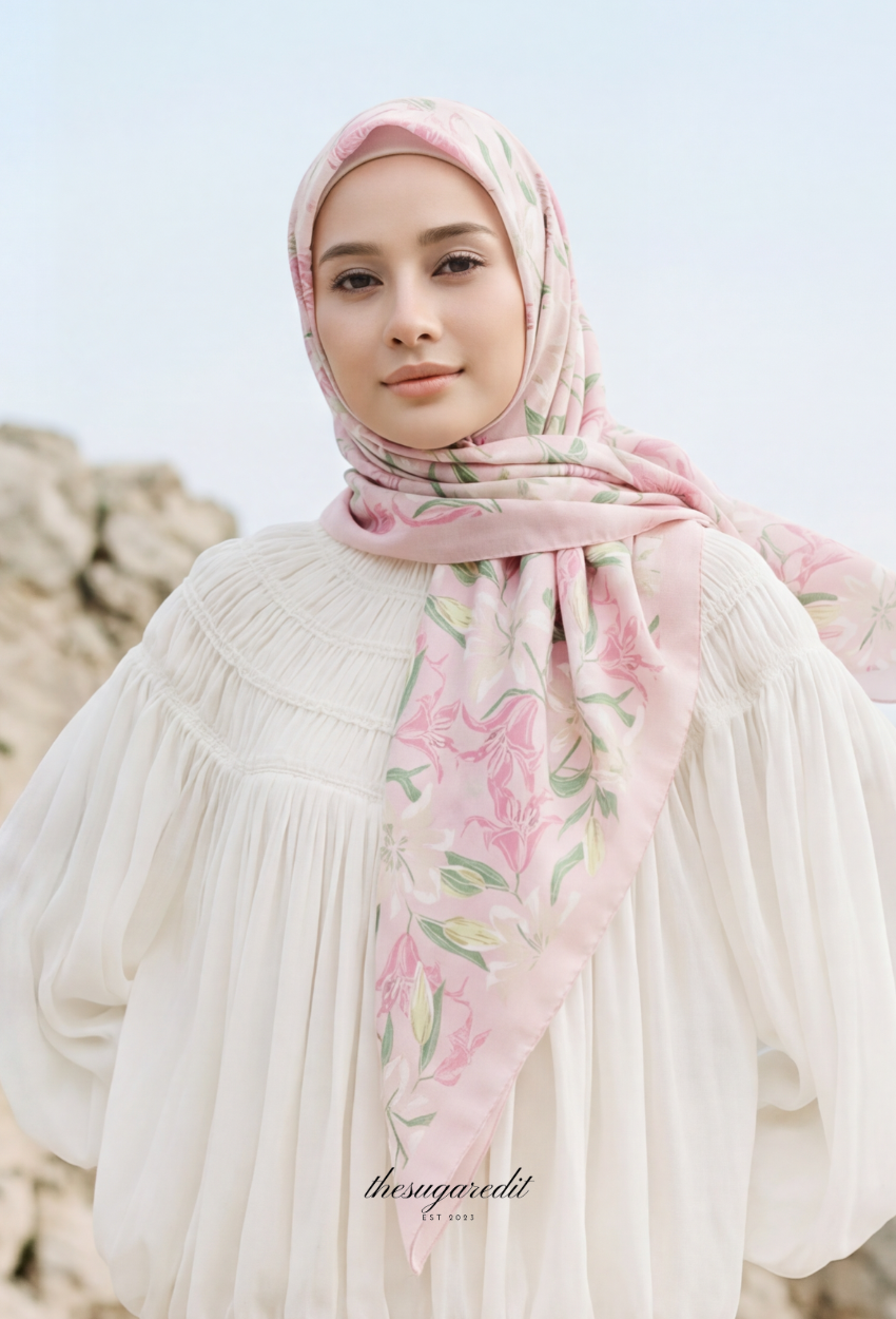 TSE BloomInvitation Japanese Cotton Voile Square In Silent Debut