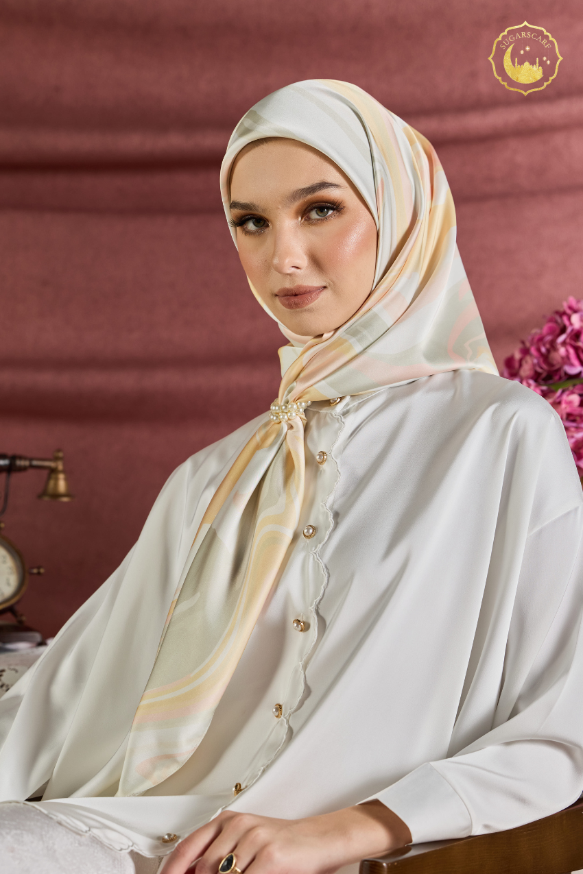 YES DEFECT - (Square ) Celeste In Mixed Silk Matte Satin (Sinaran)