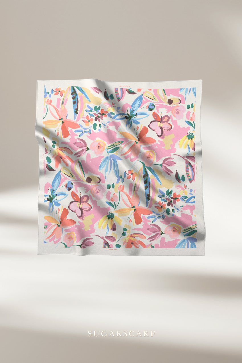 YES DEFECT - ( Square ) Celeste Matte Satin Silk Scarf ( FIREWORKS )