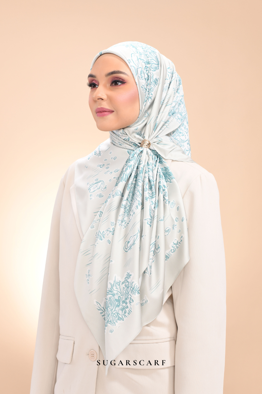 YES ( Square ) Dear Jouy Deer Tales Edition Matte Satin Silk Scarf ( Pistachio Biscuit)