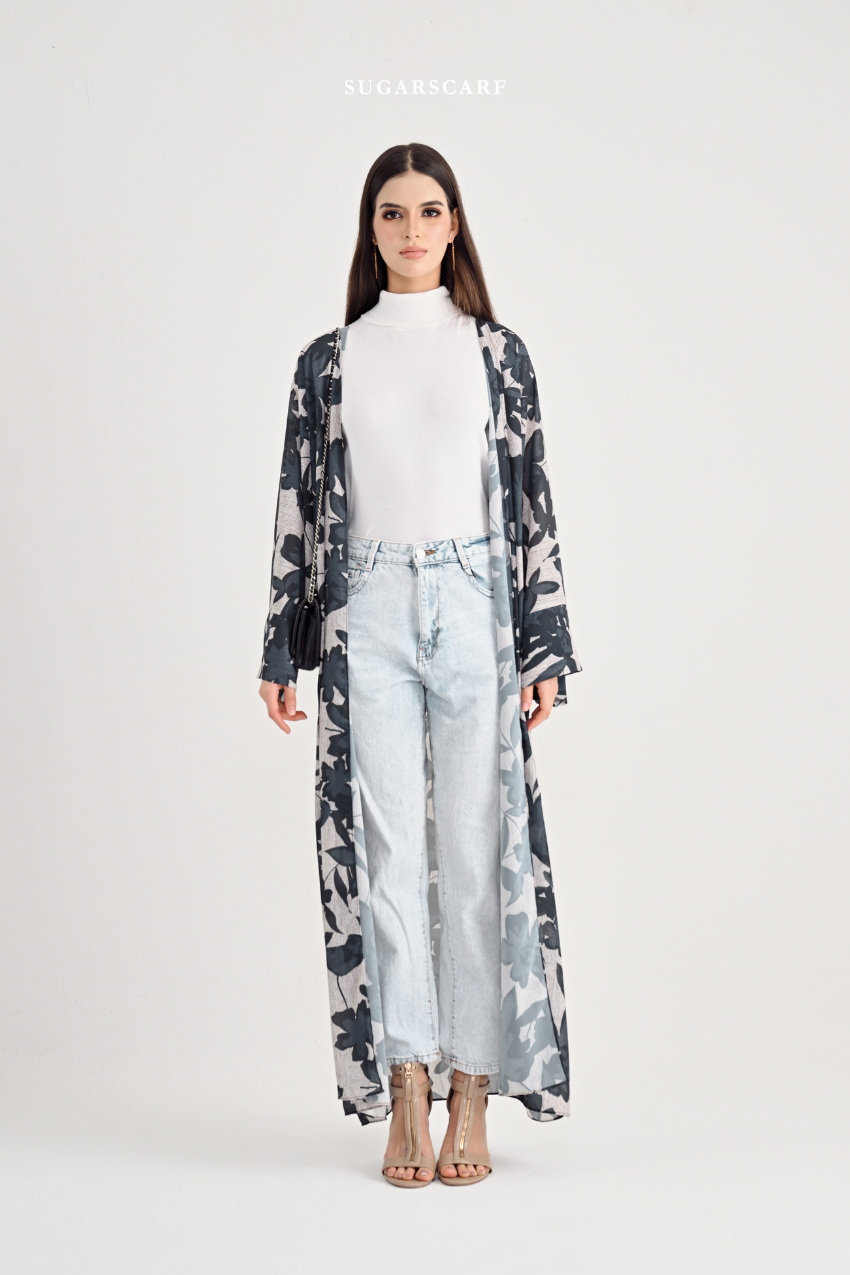 She is In Bloom Abaya Outer in Grisel