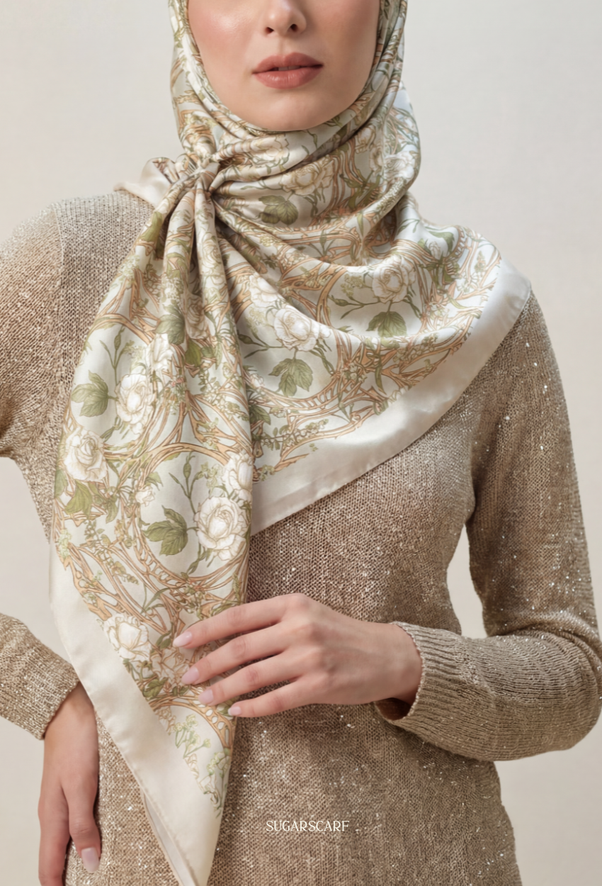 Eid Bloom 2026 Scarves Mixed Satin Square in Elowyn Bloom- Send after 2nd March