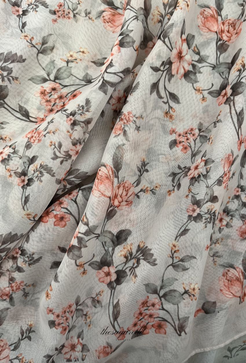 TSE BloomInvitation Japanese Cotton Voile Square In PeachBouquet