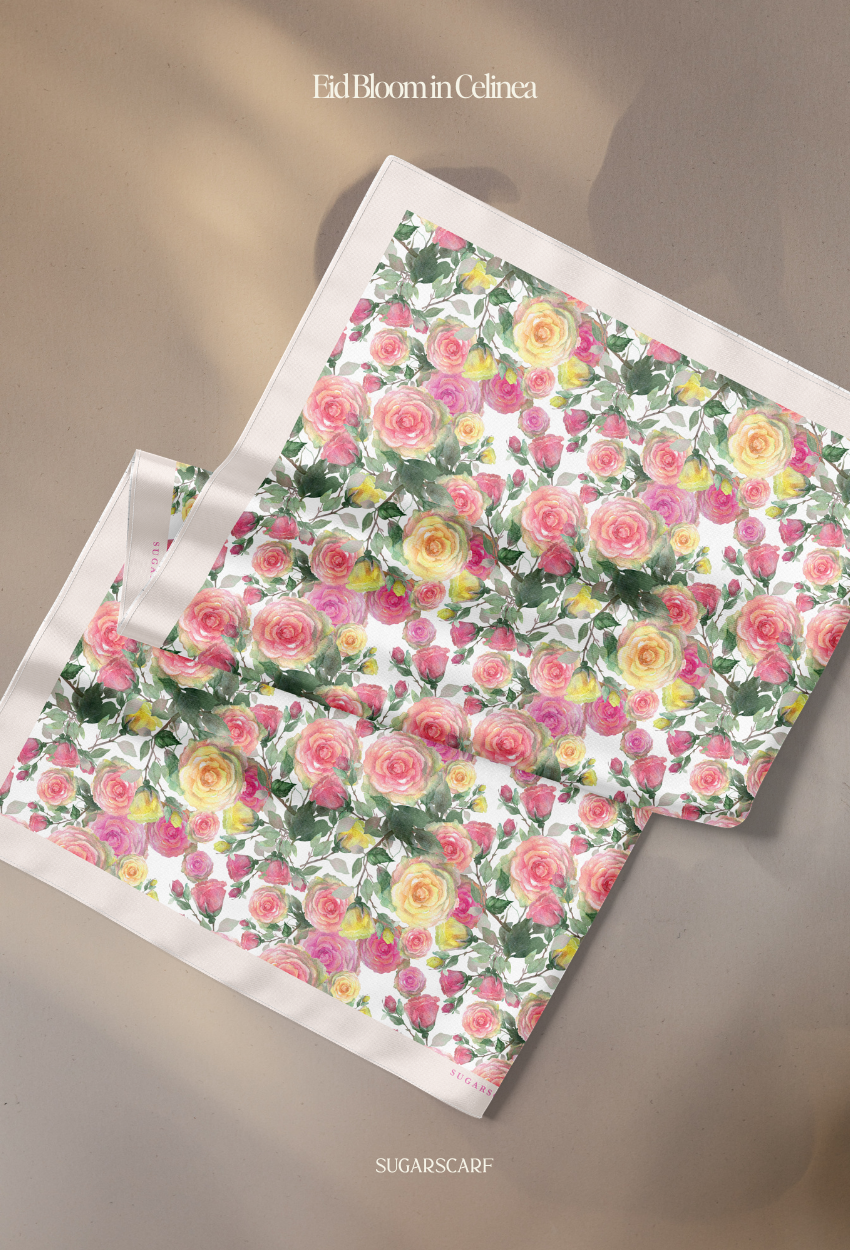 Eid Bloom 2026 Scarves Mixed Satin Square in Celinea - Send after 2nd March