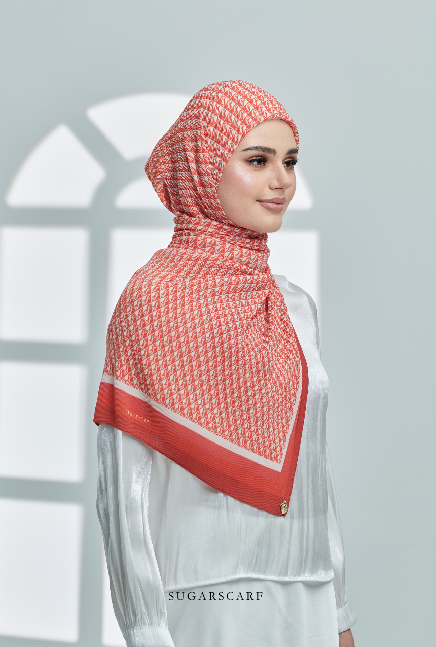 ( Full Wide Pleats Shawl ) Classy Monogram ( ORANGE )