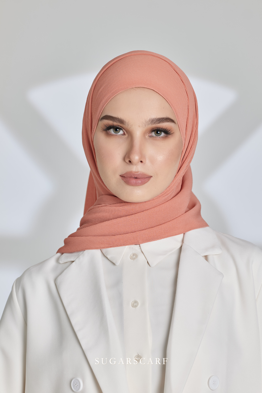 ( Full Wide Pleats Shawl ) Elegant Folds Everyday Ironless Pleats Shawl ( SUNSET )