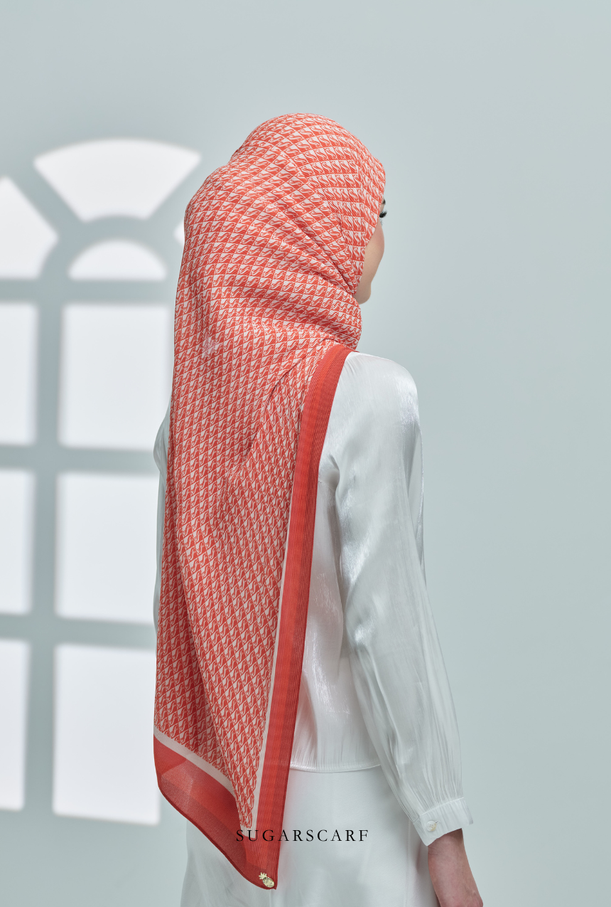 ( Full Wide Pleats Shawl ) Classy Monogram ( ORANGE )