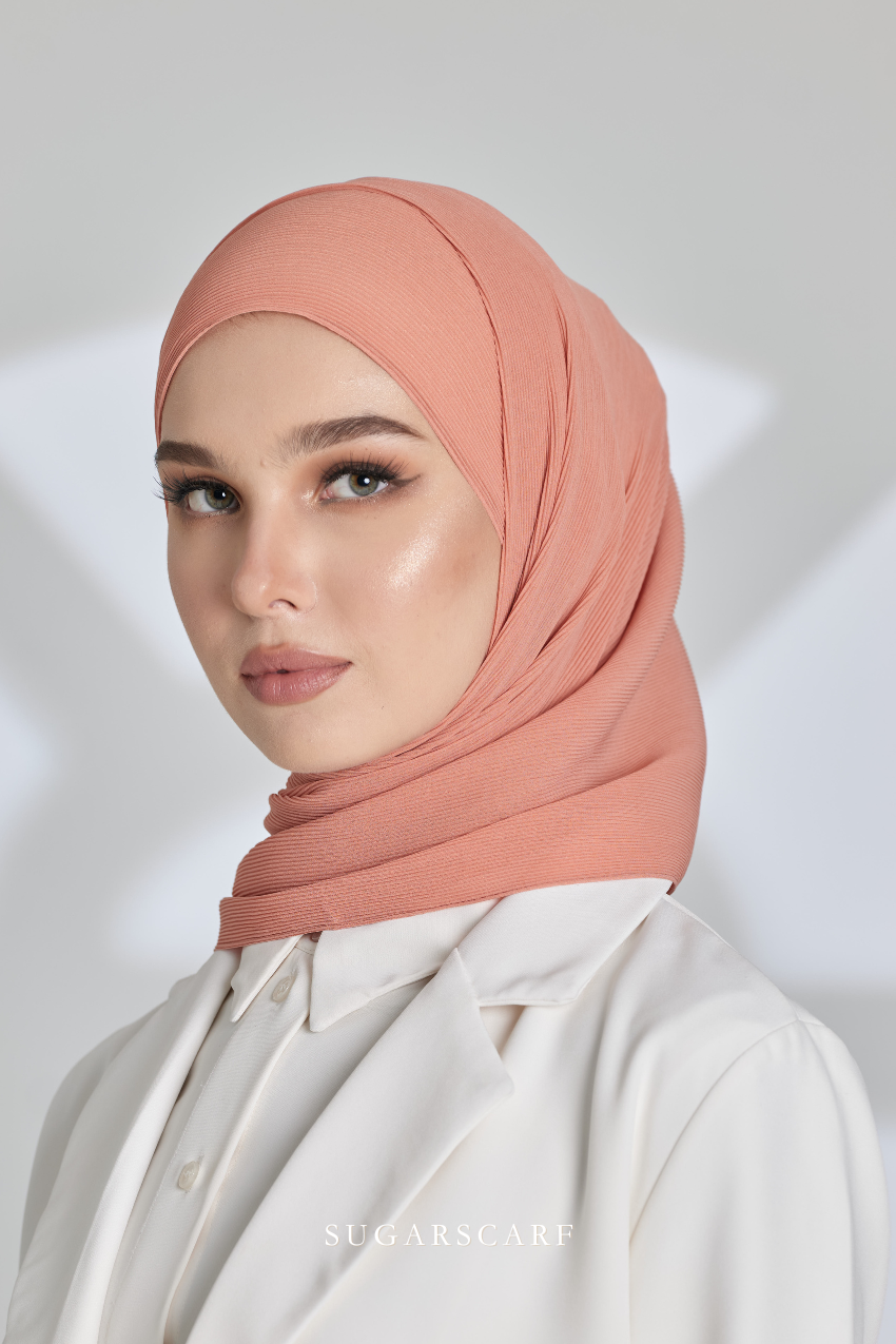 ( Full Wide Pleats Shawl ) Elegant Folds Everyday Ironless Pleats Shawl ( SUNSET )