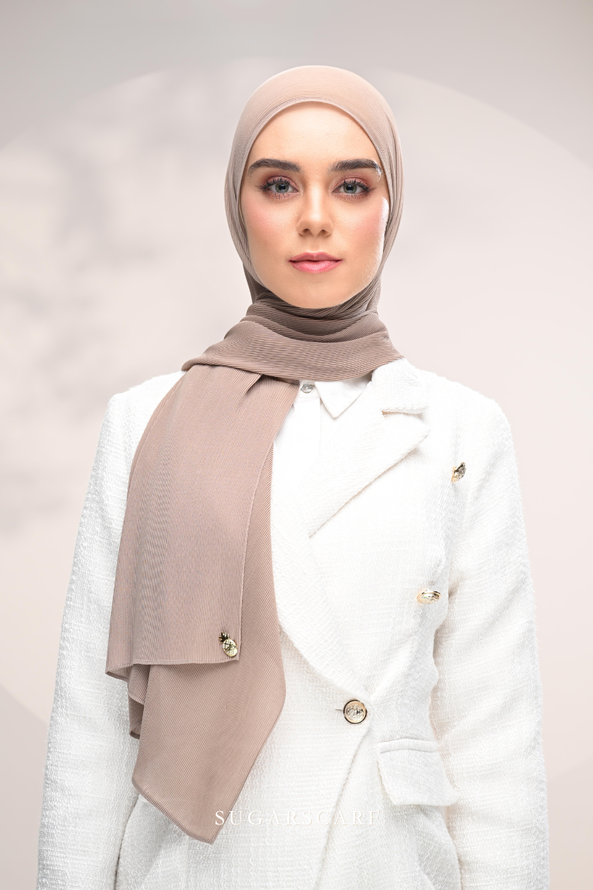 YES DEFECT - ( Full Wide Pleats Shawl ) Elegant Folds Everyday Ironless Pleats Shawl ( Vintage )