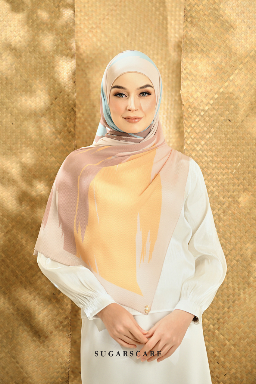 YES ( Full Wide Pleats Shawl ) Seri Raya Euphoria ( Chocolate Sunburst )