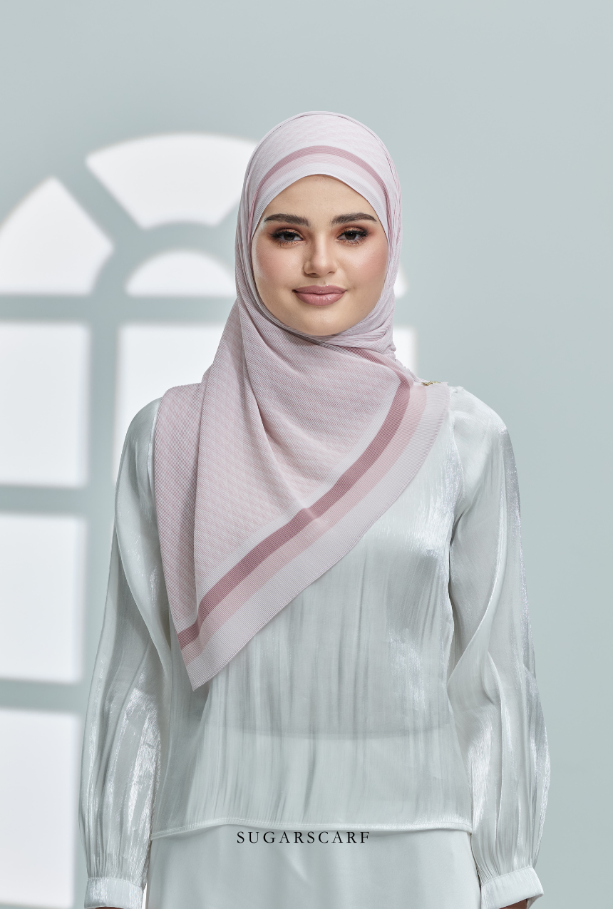 YES ( Full Wide Pleats Shawl ) Classy Monogram ( PINK YOGURT )