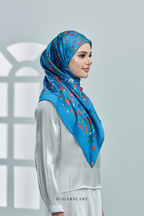 YES ( Square ) Enchanted Garden Mixed Satin Silk Square ( Bridgerton Blue )