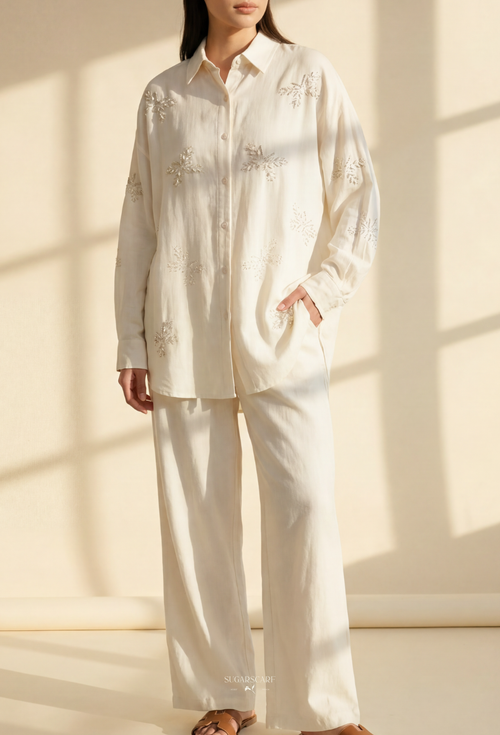 Jeniffer Set Mixed Linen-Blend In White