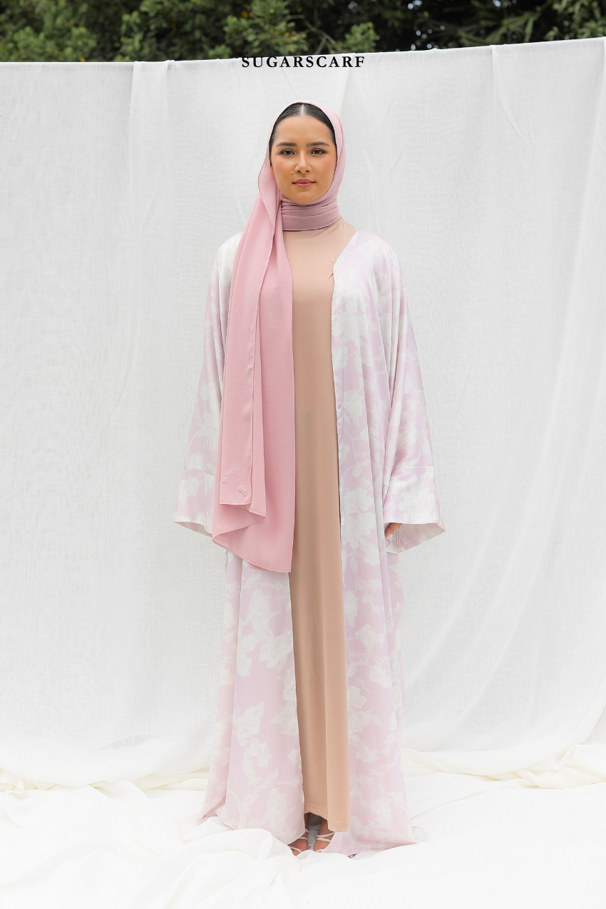 Silky Poetry Abaya Outer in Lilac Verse