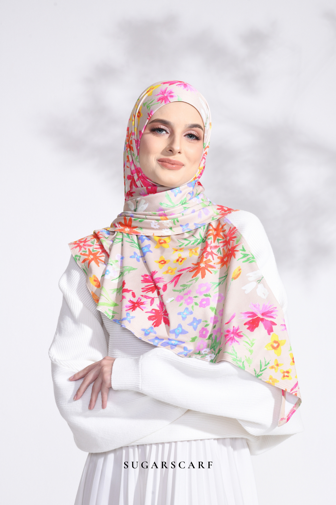 Petite Ditsy Floral in Claudia (Semi Instant Hijab) (Beige)