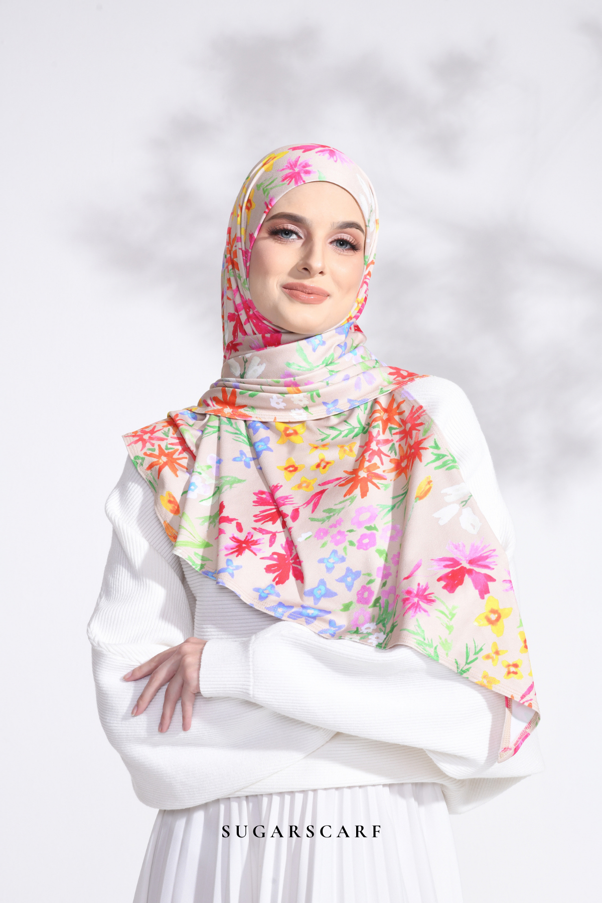 YES DEFECT - Petite Ditsy Floral in Claudia (Semi Instant Hijab) (Beige)